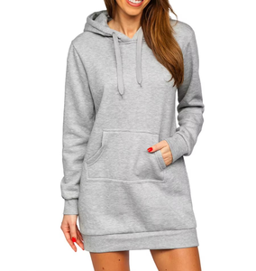 Vestido Sudadera con Capucha para Mujer, Color Gris Sólido, Manga Larga, con Bolsillos, Transpirable, Informal, para Otoño, Corte Regular, 100% Algodón Tejido - Product Image 5