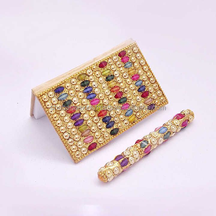Green Lac Glitter Indian Handmade Mirror Work Diary Indian Handicraft Note Book With Pen Souvnier Gift From India