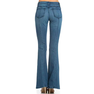 Women's Vintage Skinny Flare-Leg Denim Pants Mid Waist Ripped Decorations Stonewashed Denim Casual Button Fly Skinny Flare Fit - Product Image 2