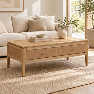 Mesa de Centro Moderna para Sala de Estar de la Colección ELYSIUM, 2 Cajones, Construcción de Madera, Acabado Natural, Muebles Personalizados - Product Image 2