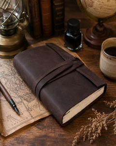 Journal relié en cuir brun foncé – Style antique avec fermeture à lien en cuir, agenda rechargeable fait main - Product Image 1