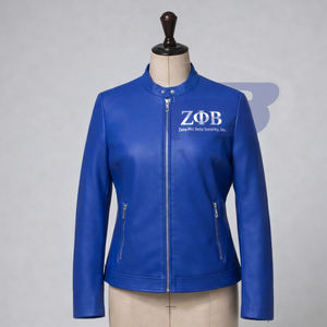 Veste en cuir bleu premium Zeta Phi Beta Sorority avec lettres grecques pour les membres de la sororité et de la fraternité ZPB, veste pour femmes - Product Image 1