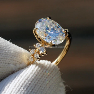 Oval Cut Diamond Side <b>Stone</b> Yellow Gold Ring for Women – Elegant Luxury Engagement, Wedding & Anniversary Statement Jewelry - Product Image 4