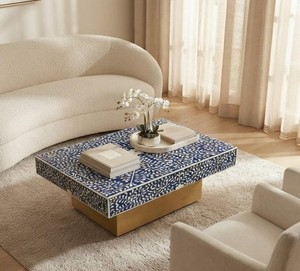 Table basse de luxe en nacre polie, artisanale et écologique, pour la maison, l'hôtel, le bureau, meuble de salon fait main. - Product Image 4