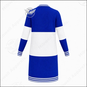 เสื้อคาร์ดิแกนผู้หญิงสีน้ำเงินขาว ดีไซน์ใหม่ แบรนด์เซต้า แขนยาว คอวี ถักนิตติ้ง พร้อมโลโก้ปัก รุ่น 1920 - Product Image 2