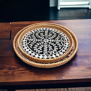 Plateau de service décoratif en rotin naturel multicolore, style Art Déco, fait main, pour la décoration de la maison, à prix avantageux. - Product Image 2