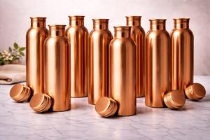 Juego de botellas de agua de cobre con textura martillada, recipientes portátiles para viaje, tapas incluidas, diseño vintage - Product Image 3