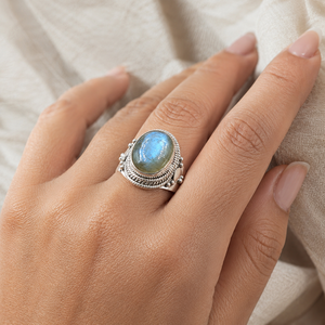 Anillo de Plata de Ley 925 con Labradorita Azul Fuego, Estilo Vintage, Hecho a Mano, con Piedra Preciosa, para Boda o Compromiso, Chapado en Oro Amarillo Rosa - Product Image 1