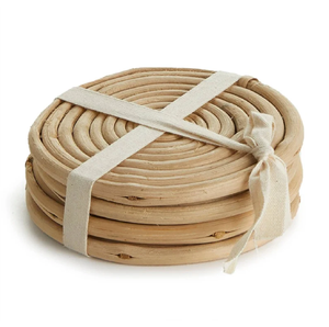 Rustic spiral whitewashed round woven rattan coaster <b>for</b> drinks and <b>table</b> protection, available at wholesale prices. - Product Image 5