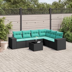 Conjunto de Sofá de Jardín de Ratán Sintético Negro con Cojines, 7 Piezas, Muebles de Exterior de Diseño Contemporáneo para Jardín, Capacidad para 6 Personas - Product Image 1