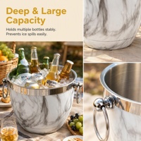Seau à glace isotherme en acier inoxydable à double paroi effet marbre avec poignées pour champagne et vin, idéal pour les bars et les fêtes