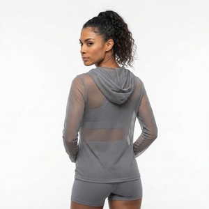 Hoodie transparent à manches longues pour femmes, fermeture éclair, capuche transparente, été, 100% polyester, hoodies transparents pour femmes - Product Image 3