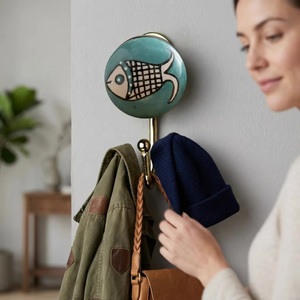 Ceramic Fish Wall <b>Hook</b> Gold Metal Single <b>Coat</b> Hanger Handmade Vintage Eco-Friendly Waterproof <b>Decorative</b> <b>Hook</b> for Clothing - Product Image 2