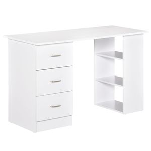 For 47\" <b>Modern</b> <b>White</b> Home Office <b>Desk</b> with Bookcase Combo 3 Drawer Storage and Writing Table Workstation - Product Image 1