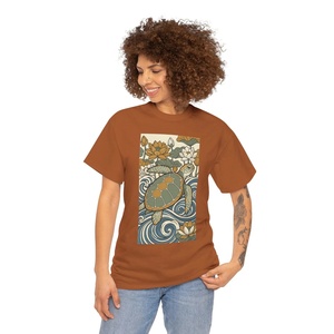 Camiseta Oversize de Seda Estampada con Diseño Japonés de Tortuga Koi, 220 Gramos, Color Sólido - Product Image 4