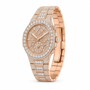 Reloj de lujo unisex en oro rosa con diamantes, esfera analógica, cristal de zafiro, movimiento de cuarzo de 44 mm, brazalete con cierre plegable. - Product Image 2