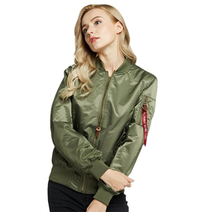 Smooth Texture Ribbed Collar Comfortable Fit Fashion Apparel <b>Women</b> <b>Bomber</b> <b>Jacket</b> Premium Satin Outerwear Lightweight Fabric - Product Image 1