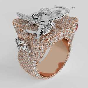 Rose <b>Gold</b> Pave Moissanite <b>Cocktail</b> <b>Ring</b> With 3D Angel Figure Luxury Statement Band Women's Party Jewelry - Product Image 1