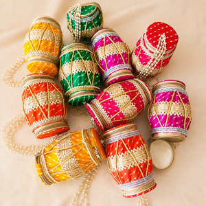 Indian Handcrafted Cotton Dholak Gift Boxes Graduation Halloween Wedding Easter Favors Return Gift Potli Bags Traditional Design - Product Image 1