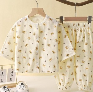 Ensemble de pyjamas en coton gaufré pour enfants, manches courtes, imprimé dessin animé, vêtements de nuit respirants pour garçons et filles de 3 à 14 ans - Product Image 5