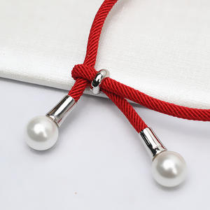 ชุดสร้อยคอและสร้อยข้อมือเชือกสีดำแดงเงินแท้ S925 พร้อมที่ใส่ไข่มุกเปล่า อุปกรณ์ทำเครื่องประดับ DIY 762 - Product Image 3