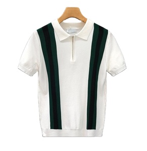 New High Quality Anti-Wrinkle Print Zipper for T-<b>Shirt</b> Men's Short Sleeve Fashionable Lapel Contrast Casual All-Match - Product Image 1