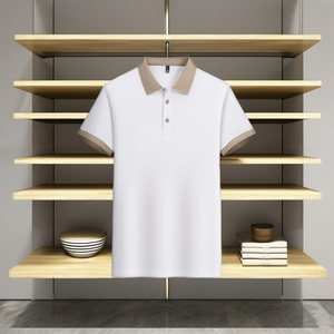 Vente en gros usine – Nouveau design unisexe en tricot uni Spandex/Polyester brodé anti-boulochage à manches courtes boutonné pour le bureau - Product Image 1