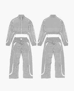 Survêtement d'hiver sur mesure pour femme, respirant, léger, en coton uni avec dentelle, coupe-vent, sweat à capuche zippé et pantalon oversize, style streetwear - Product Image 4