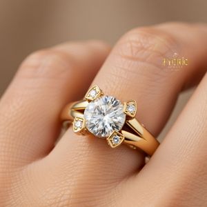 Anillo de Compromiso Solitario con Corte Redondo, Oro de 10K, Anillo con Acento de Diamante Geométrico, Joyería Nupcial - Product Image 4