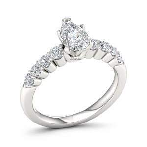 Anillo de Compromiso con Diamante Cultivado en Laboratorio con Corte Pera, Certificado por IGI, con Piedras Laterales de Diamante, Oro 10K/14K/18K, Plata 925/935, Regalo de Boda Moderno - Product Image 2