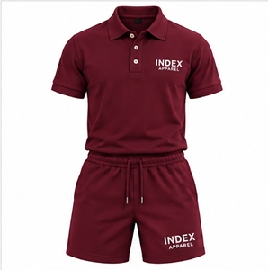 Conjunto de Pantalones Cortos Polo para Hombre Index Apparel, Color Sólido, Transpirable, Ropa Casual, Manga Corta, Tejido de Poliéster - Product Image 1