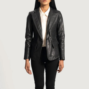 Women Black Real <b>Leather</b> <b>Blazer</b> <b>Jacket</b> Slim Fit Premium Sheepskin Quilted Paneling Casual Business Outerwear Fashionable Coat - Product Image 6