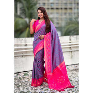 Sari Patola en soie douce lavande tissé Zari avec des tissages Bandhani contrastants, marque Elite Weaves, 650g, vêtements indiens et pakistanais - Product Image 6