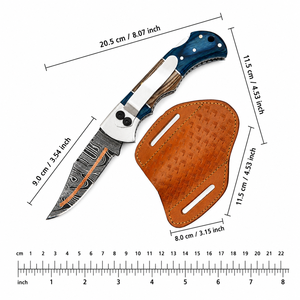 Navaja de bolsillo plegable de acero al carbono hecha a mano con orientación de mano ajustable, funda de cuero, hoja de 3 pulgadas, acabado de alto brillo y mango de madera. - Product Image 5
