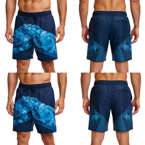 Modern <b>Men's</b> Deep Sea Current Swim Shorts Featuring Premium Quick Dry Fabric with Geometric Beach Performance Styling - Product Image 3