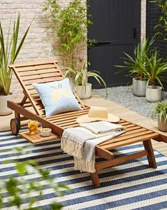 Chaise longue d'extérieur en teck avec dossier et roulettes, mobilier de jardin et de terrasse au design côtier moderne - Product Image 3