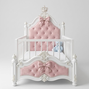 Lit de bébé sculpté sur mesure en provenance d'Indonésie avec tissu en velours Liam rose - Product Image 1
