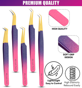 Pince à cils isolante droite à pointe fine en acier inoxydable, outil d'extension de cils avec poignée antidérapante en diamant pour professionnels de salon - Product Image 5