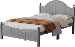 Base de Cama de Plataforma de Madera de Pino Macizo de Tamaño Completo – Diseño Tradicional con Cabecero Cóncavo, Acabado Gris, No Requiere Somier - Product Image 5