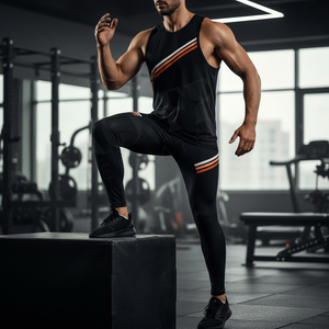 Whole Sale Manufacturer Customized Design Black Color Stripe Design Compression Pants Training Quick Dry Skinny Yoga Leggings - Product Image 3