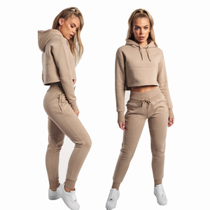Women's Black Cropped Tracksuit Set Full Sleeve Crew Neck Solid Color Casual Ankle-Length <b>Pants</b> With Side Pockets Elastic Waist - Product Image 6