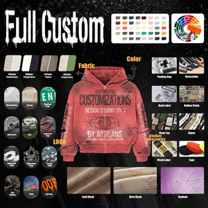 Sudadera con capucha y cremallera para hombre, 450 g/m², con efecto desgastado por la luz solar, estampado gráfico de pedrería, corte holgado, estilo streetwear - Product Image 6