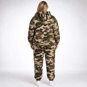 Ensemble de survêtement à capuche imprimé camouflage, écologique et respirant, en molleton bouclette, style safari, pantalon de jogging pour femme, grandes tailles - Product Image 3