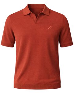 Customized <b>Rust</b> Orange Men Knit Polo Shirt Short Sleeve Ribbed Hem Slim Fit Casual Cotton Blend Plain Design Custom Manufacturer - Product Image 1