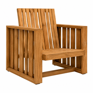 Chaise de jardin moderne en teck massif, confortable et imperméable, avec cadre à lattes verticales architecturales, pour école, salon, parc - Product Image 1