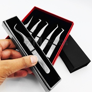 Customized Red/Black/Silver Card Box Packing Set And Silver Shin 6 different Point Diamond Grip Tweezer Set - Product Image 6