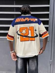 เสื้อฟุตบอลตาข่ายขนาดใหญ่พิมพ์ลายหมายเลขดาว สไตล์สตรีทแวร์สำหรับทุกเพศ เสื้อกีฬาแบบสั่งทำ ผู้จำหน่ายขายส่งจำนวนมาก - Product Image 6