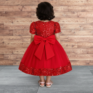 Robes de fille rouges personnalisées pour mariage, broderie de paillettes avec nœud, robes de luxe pour enfants, fête d'anniversaire, événements formels, banquet - Product Image 2