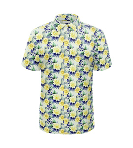 Camisa de golf floral cómoda para hombre, de manga corta, con botones, tela transpirable, diseño tropical hawaiano para el campo de golf. - Product Image 5