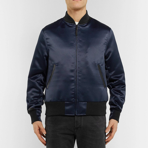 Blouson Bomber en Satin Bleu Marine Tendance pour Homme avec Fermeture Éclair, Col Montant, en Polyester, Vêtement Décontracté d'Automne, Blouson en Satin pour Garçons - Product Image 2